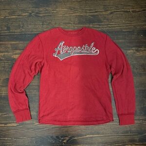 Aeropostale Red Waffle-Knit Crewneck with Script Logo